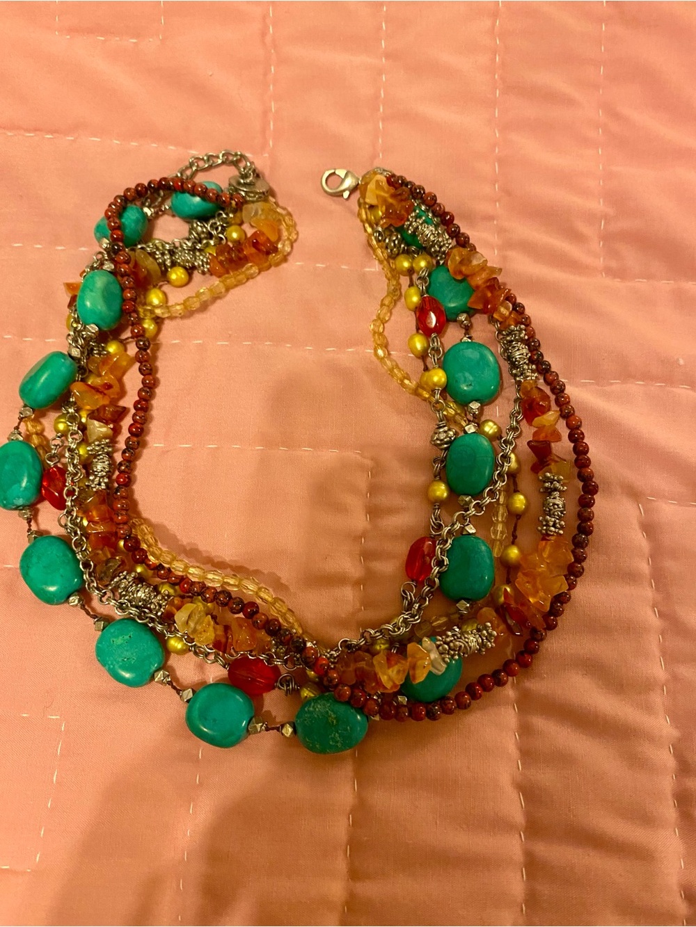 Multi-Strand Turquoise and Amber Bead Necklace